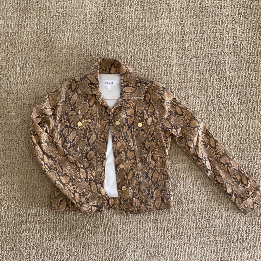 Frame Le Vintage Coated Python Print Denim Jacket - image 4